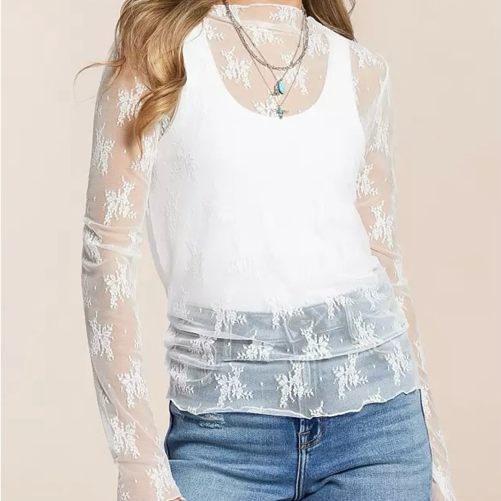 Chic White Sheer Lace Blouse